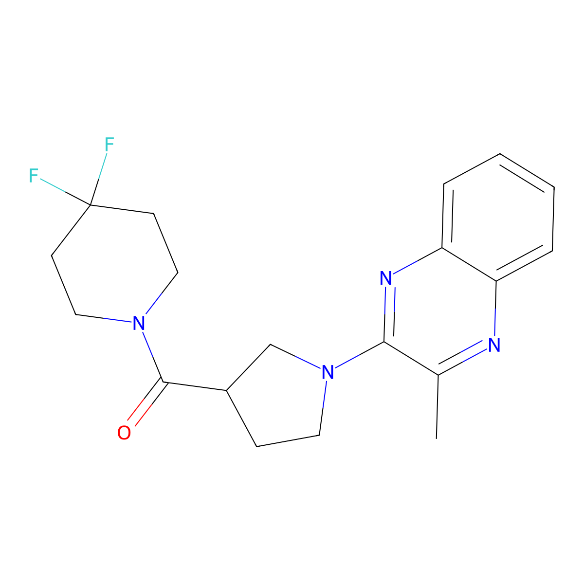 2-[3-(4,4-Difluoropiperidine-1-carbonyl)pyrrolidin-1-yl]-3-methylquinoxaline molecular structure, CAS 2770605-85-9