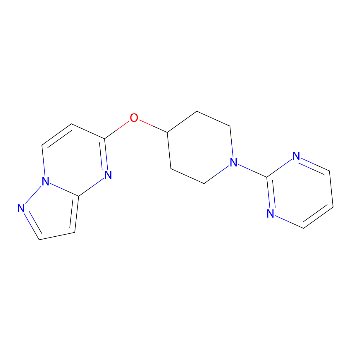 2-(4-{Pyrazolo[1,5-a]pyrimidin-5-yloxy}piperidin-1-yl)pyrimidine molecular structure, CAS 2770605-92-8