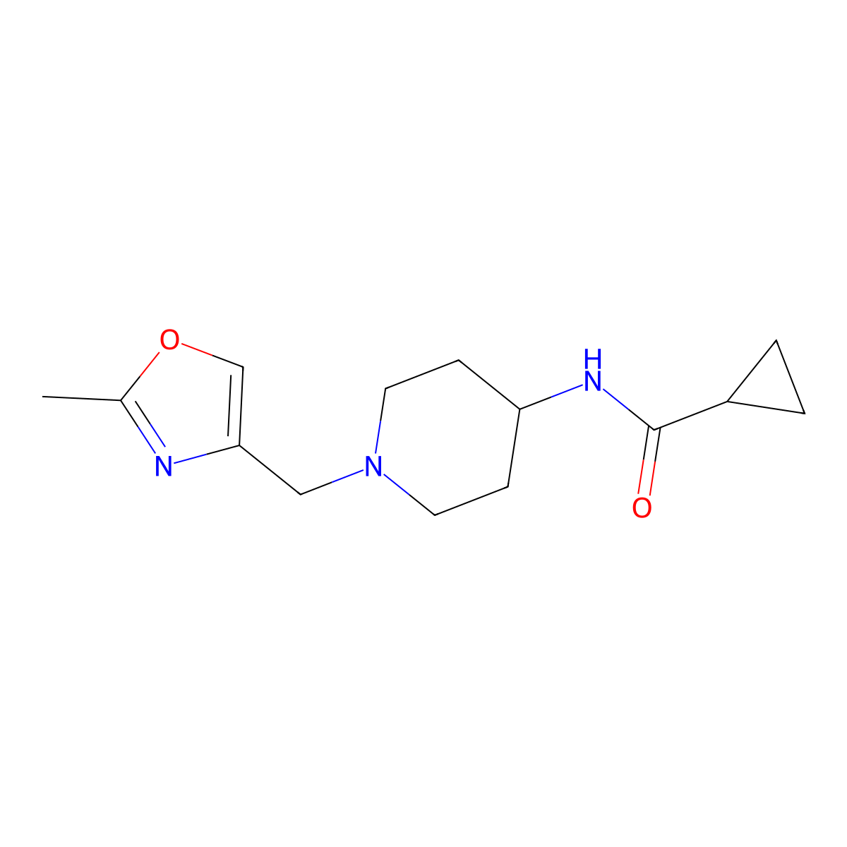 N-{1-[(2-methyl-1,3-oxazol-4-yl)methyl]piperidin-4-yl}cyclopropanecarboxamide molecular structure, CAS 2770605-94-0