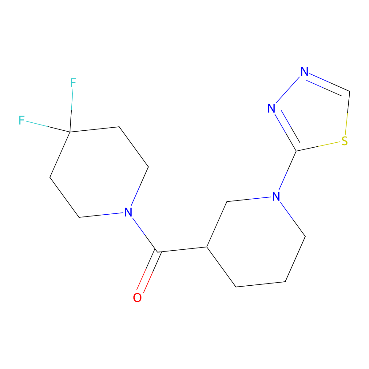 3-(4,4-Difluoropiperidine-1-carbonyl)-1-(1,3,4-thiadiazol-2-yl)piperidine molecular structure, CAS 2770606-01-2