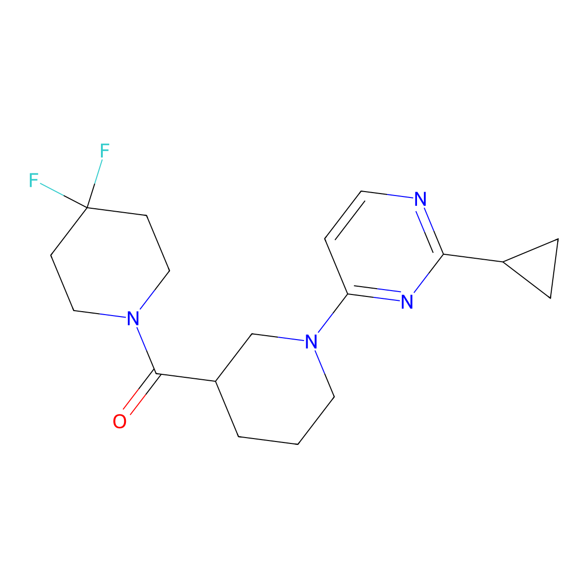 2-Cyclopropyl-4-[3-(4,4-difluoropiperidine-1-carbonyl)piperidin-1-yl]pyrimidine molecular structure, CAS 2770606-02-3