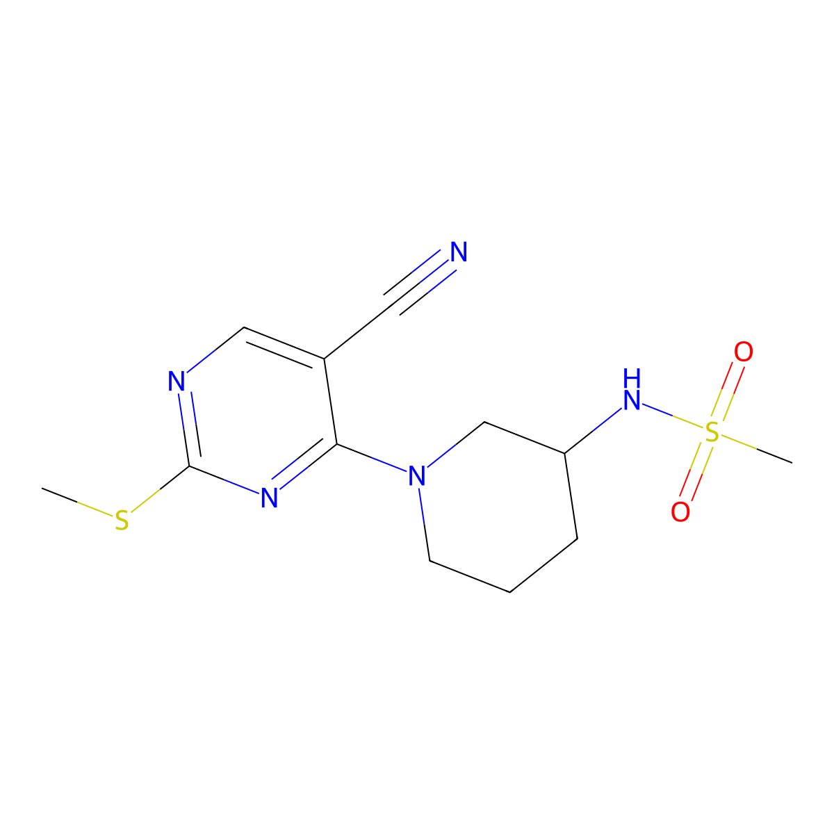 N-{1-[5-cyano-2-(methylsulfanyl)pyrimidin-4-yl]piperidin-3-yl}methanesulfonamide molecular structure, CAS 2770606-05-6