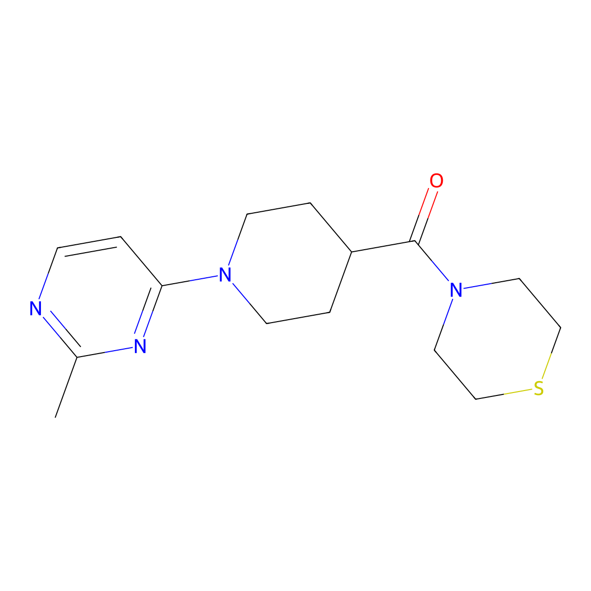 4-[1-(2-Methylpyrimidin-4-yl)piperidine-4-carbonyl]thiomorpholine molecular structure, CAS 2770606-11-4