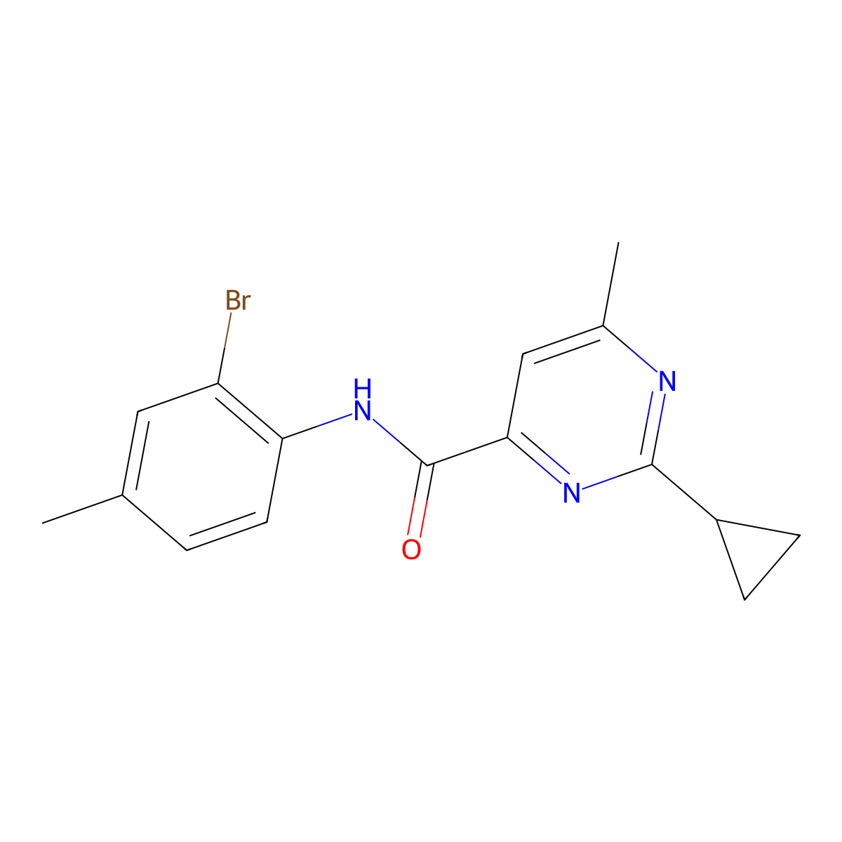 N-(2-bromo-4-methylphenyl)-2-cyclopropyl-6-methylpyrimidine-4-carboxamide molecular structure, CAS 2770606-14-7
