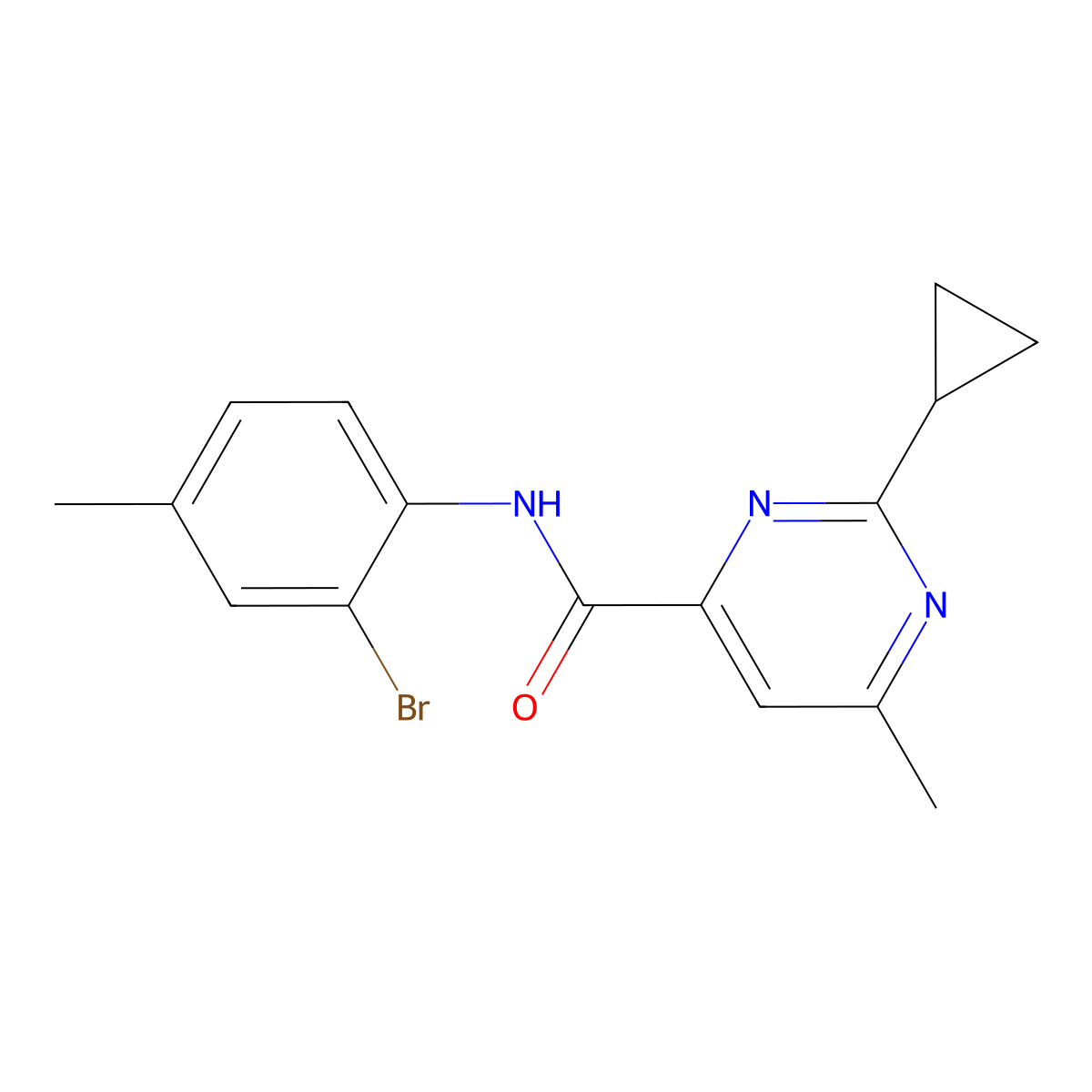 N-(2-bromo-4-methylphenyl)-2-cyclopropyl-6-methylpyrimidine-4-carboxamide molecular structure, CAS 2770606-14-7