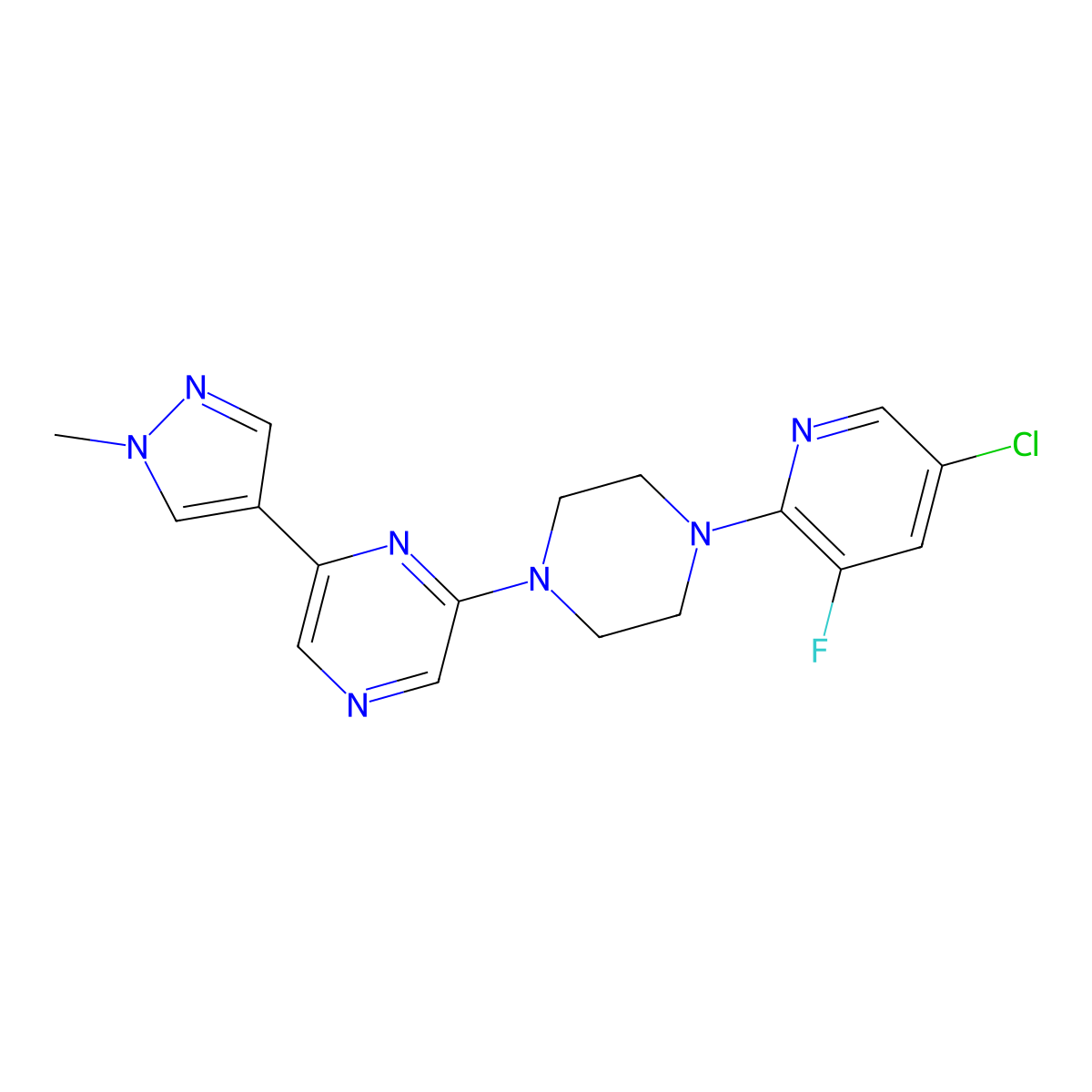 2-[4-(5-chloro-3-fluoropyridin-2-yl)piperazin-1-yl]-6-(1-methyl-1H-pyrazol-4-yl)pyrazine molecular structure, CAS 2770606-16-9
