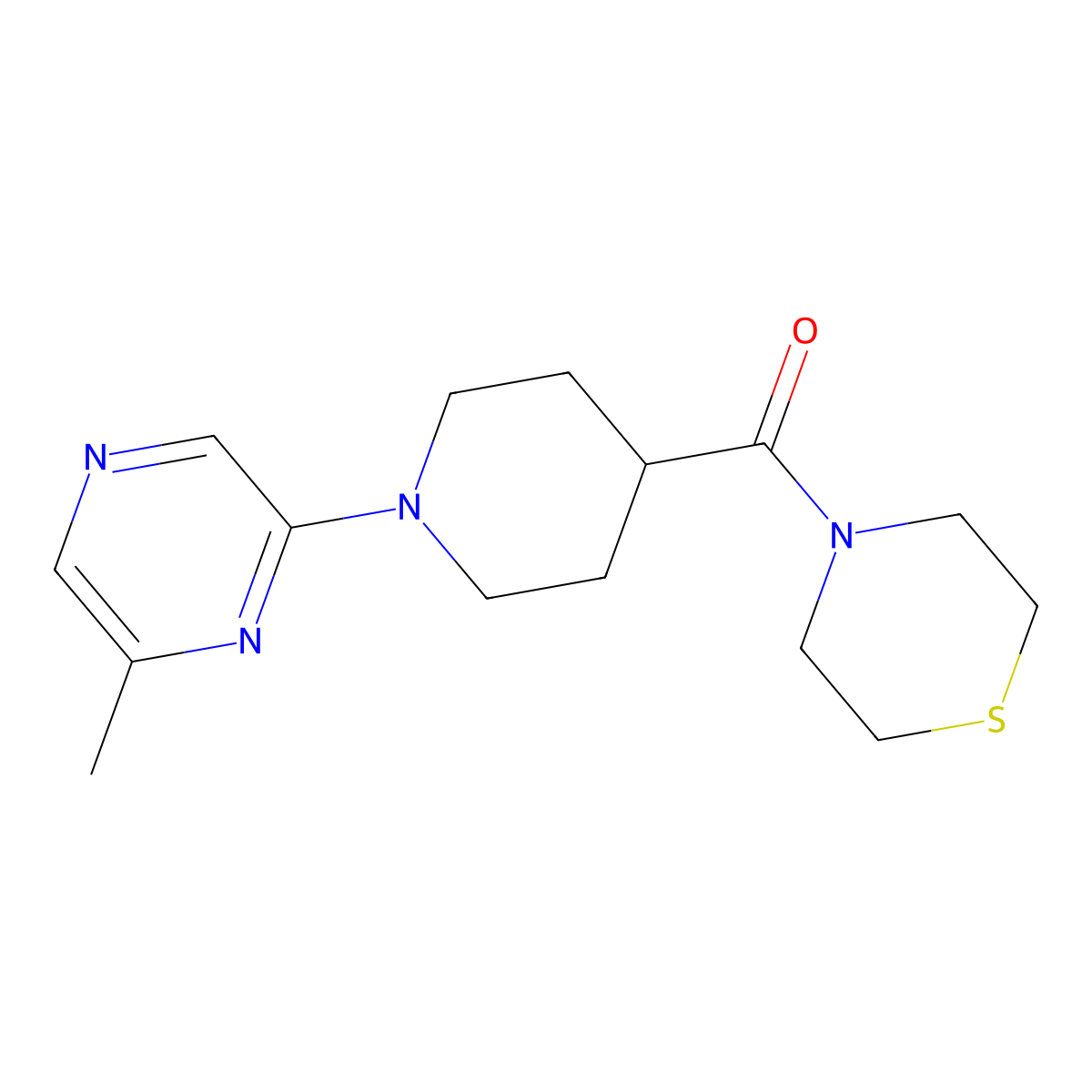 4-[1-(6-Methylpyrazin-2-yl)piperidine-4-carbonyl]thiomorpholine molecular structure, CAS 2770606-18-1