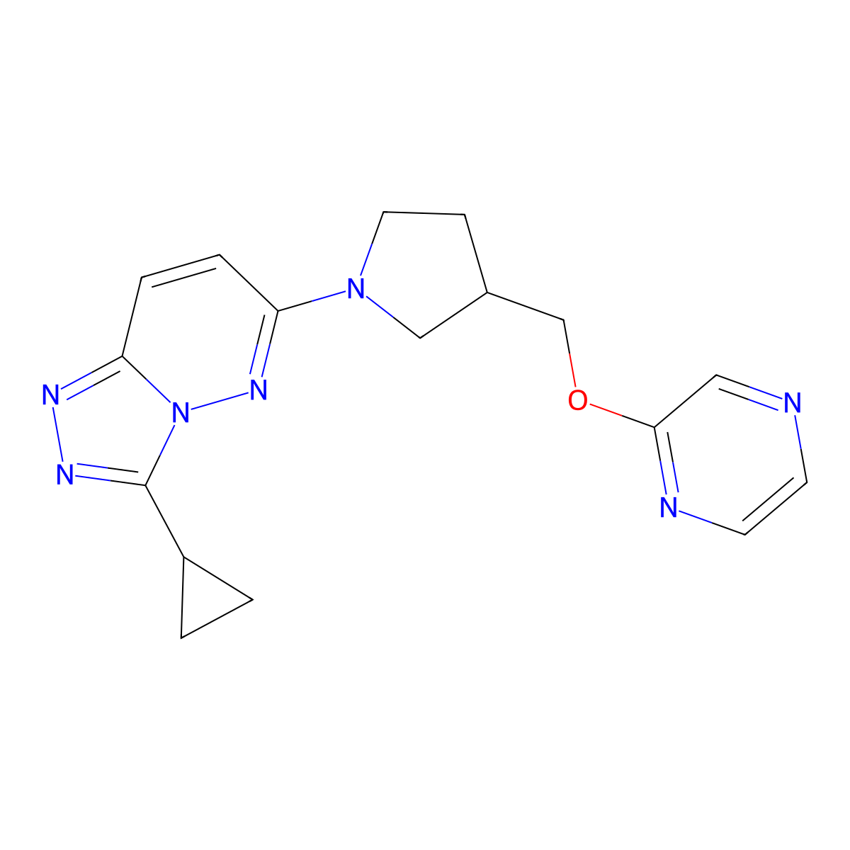2-[(1-{3-Cyclopropyl-[1,2,4]triazolo[4,3-b]pyridazin-6-yl}pyrrolidin-3-yl)methoxy]pyrazine molecular structure, CAS 2770606-19-2