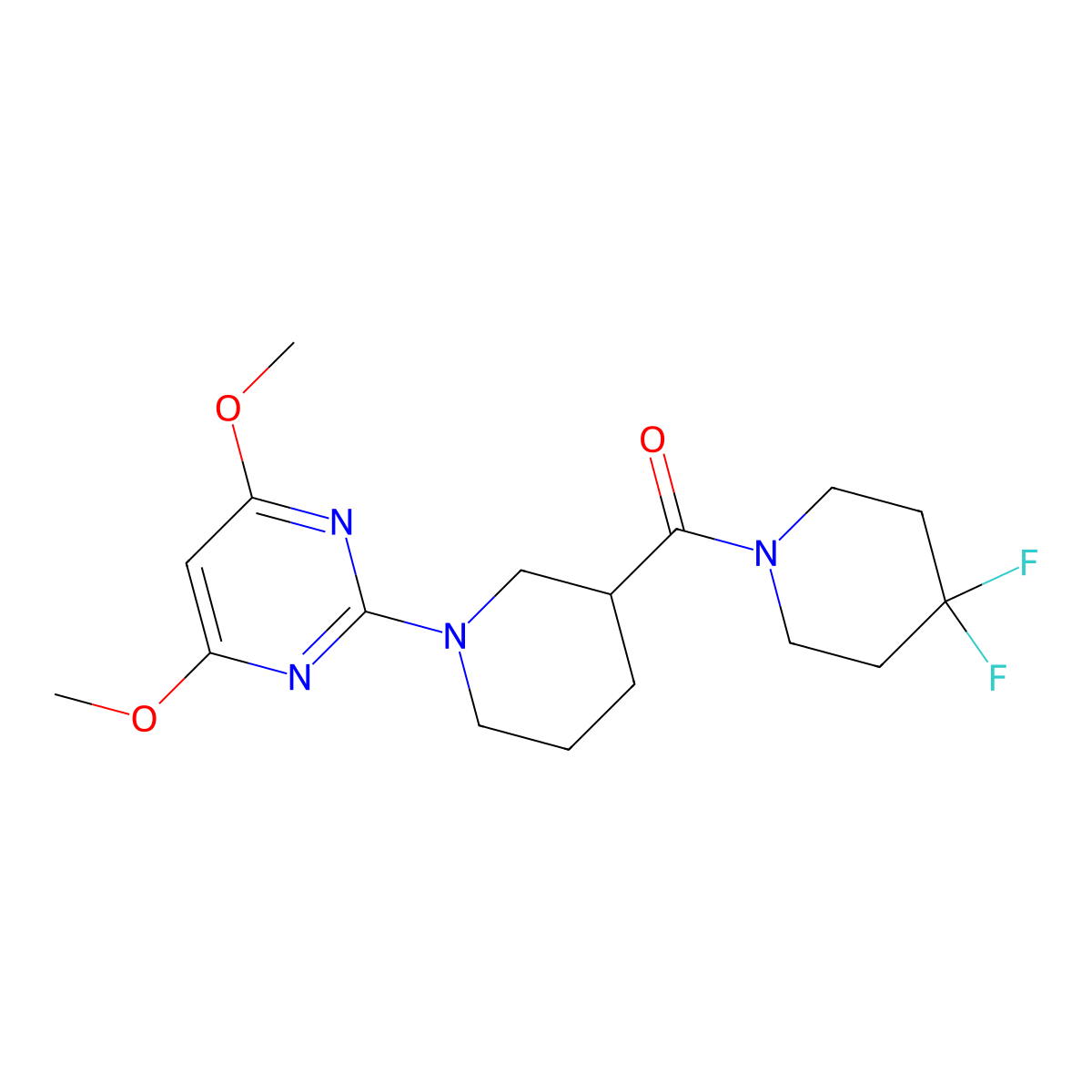 2-[3-(4,4-Difluoropiperidine-1-carbonyl)piperidin-1-yl]-4,6-dimethoxypyrimidine molecular structure, CAS 2770606-20-5