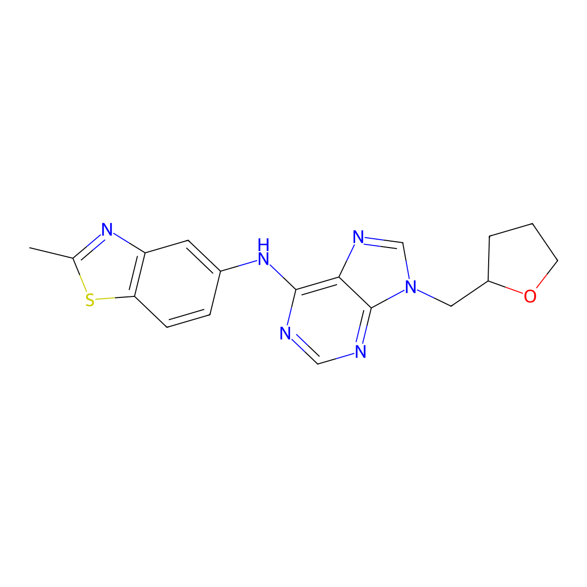 N-(2-methyl-1,3-benzothiazol-5-yl)-9-[(oxolan-2-yl)methyl]-9H-purin-6-amine molecular structure, CAS 2770606-21-6