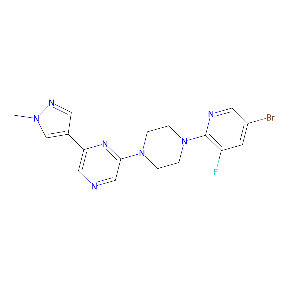 2-[4-(5-bromo-3-fluoropyridin-2-yl)piperazin-1-yl]-6-(1-methyl-1H-pyrazol-4-yl)pyrazine molecular structure, CAS 2770606-25-0