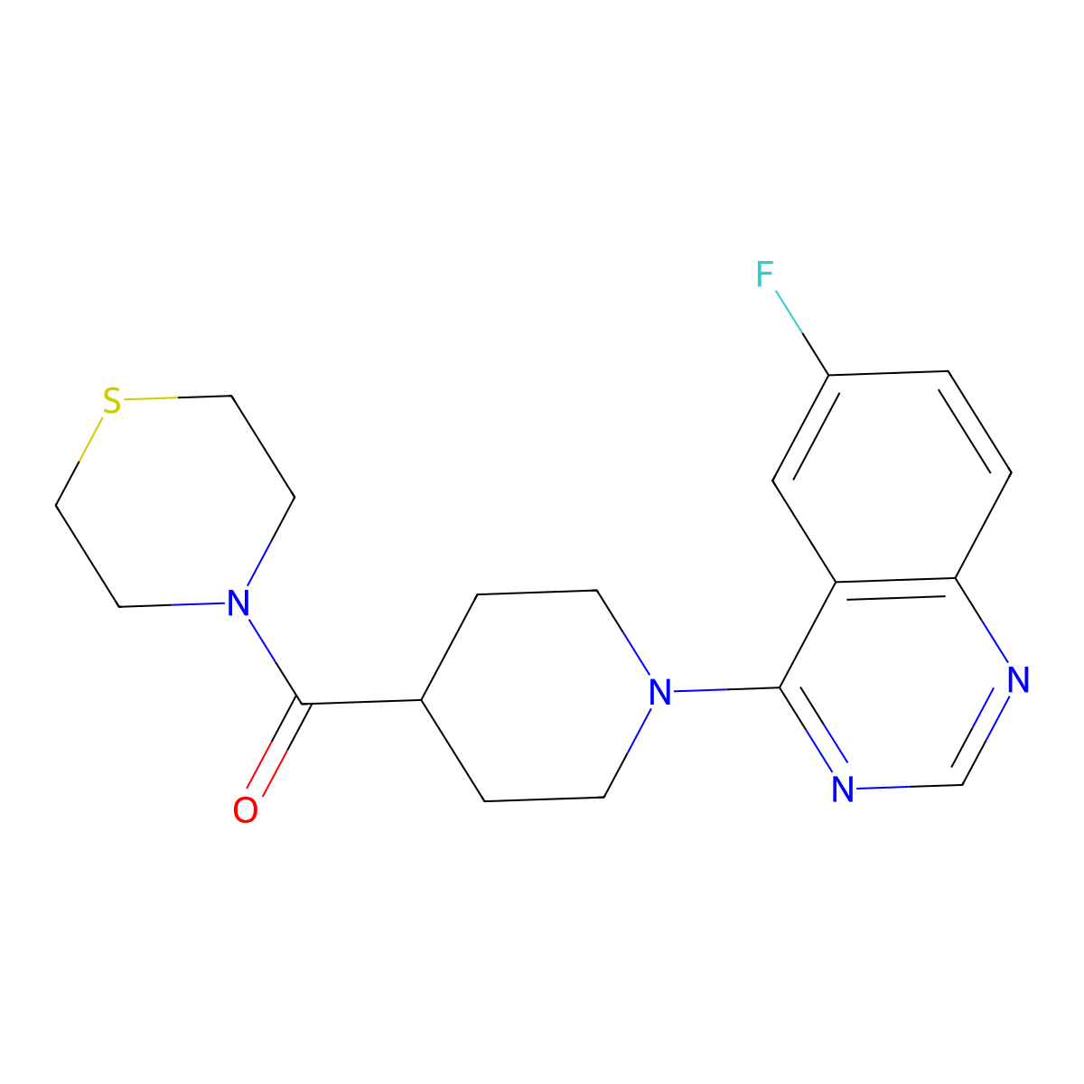 6-Fluoro-4-[4-(thiomorpholine-4-carbonyl)piperidin-1-yl]quinazoline molecular structure, CAS 2770606-32-9