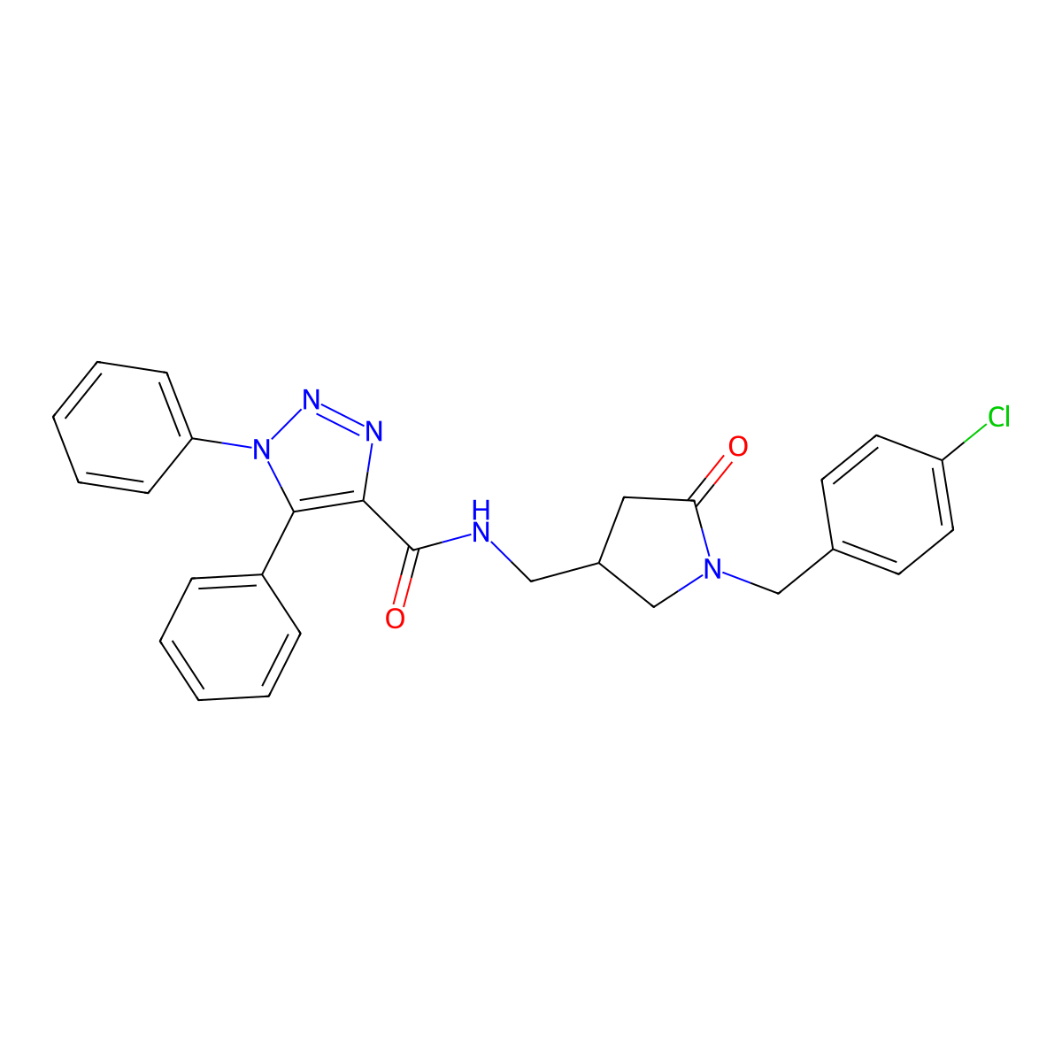 N-({1-[(4-chlorophenyl)methyl]-5-oxopyrrolidin-3-yl}methyl)-1,5-diphenyl-1H-1,2,3-triazole-4-carboxamide molecular structure, CAS 2770606-36-3