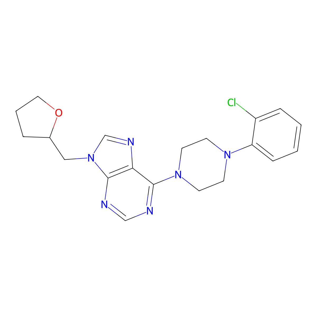 6-[4-(2-chlorophenyl)piperazin-1-yl]-9-[(oxolan-2-yl)methyl]-9H-purine molecular structure, CAS 2770606-47-6