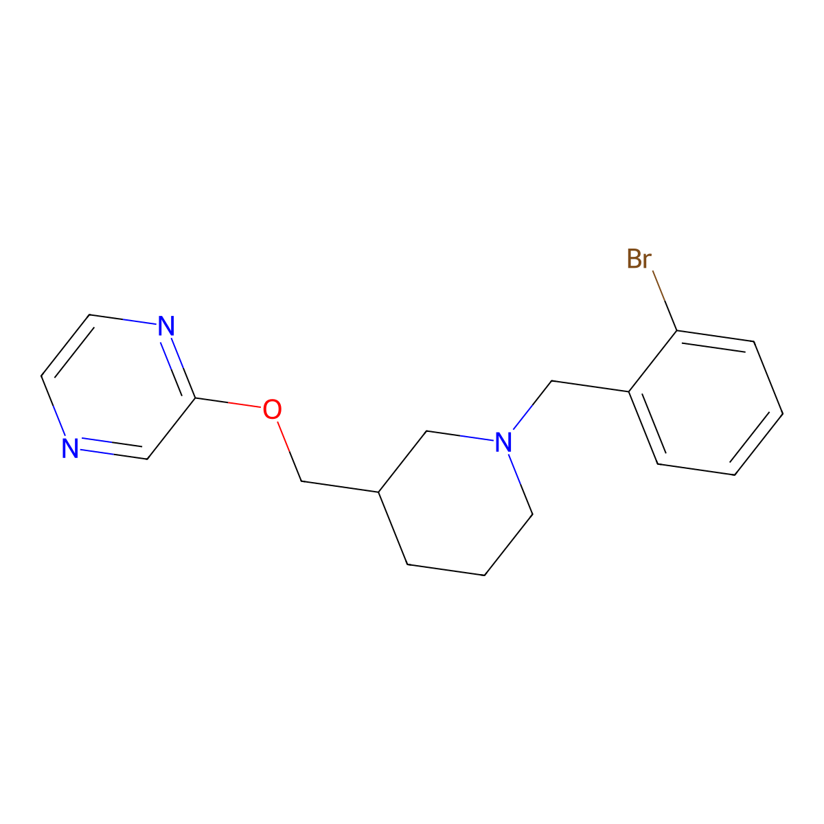 2-({1-[(2-Bromophenyl)methyl]piperidin-3-yl}methoxy)pyrazine molecular structure, CAS 2770606-49-8