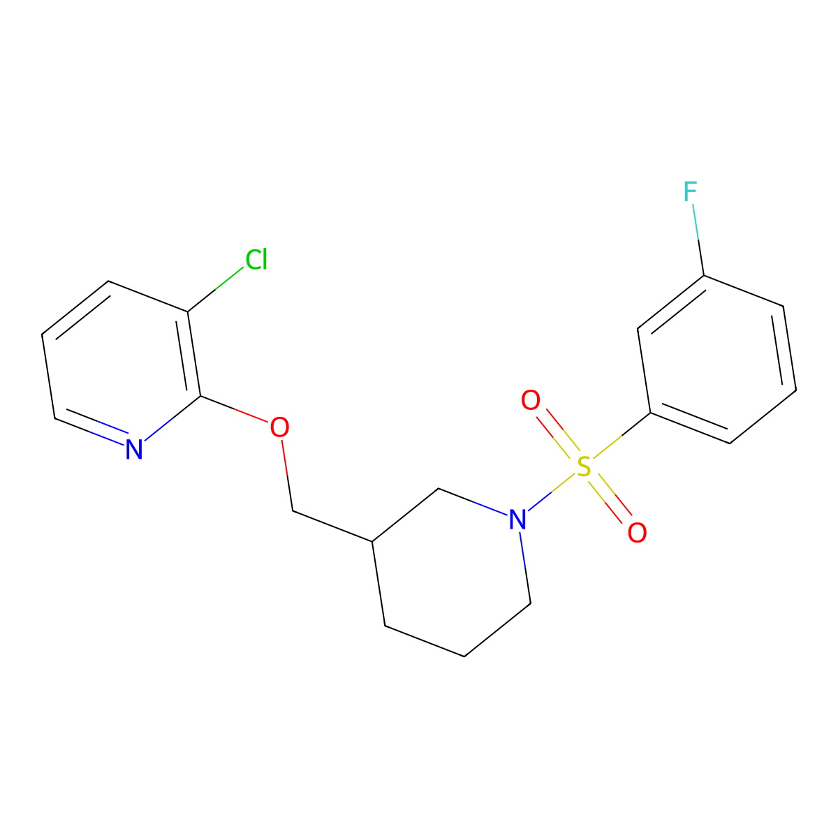 3-Chloro-2-{[1-(3-fluorobenzenesulfonyl)piperidin-3-yl]methoxy}pyridine molecular structure, CAS 2770606-51-2