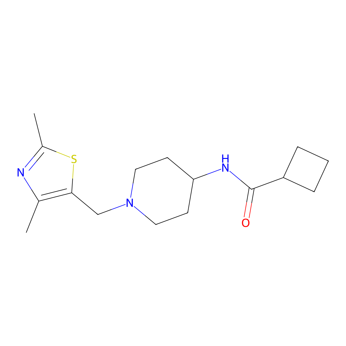 N-{1-[(2,4-dimethyl-1,3-thiazol-5-yl)methyl]piperidin-4-yl}cyclobutanecarboxamide molecular structure, CAS 2770606-53-4