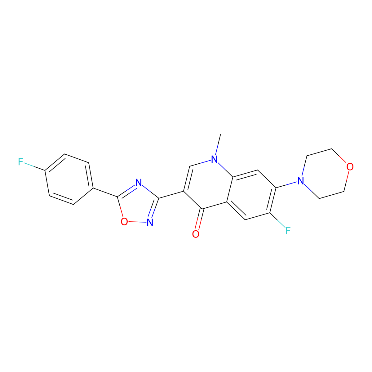 6-Fluoro-3-[5-(4-fluorophenyl)-1,2,4-oxadiazol-3-yl]-1-methyl-7-(morpholin-4-yl)-1,4-dihydroquinolin-4-one molecular structure, CAS 2770606-57-8