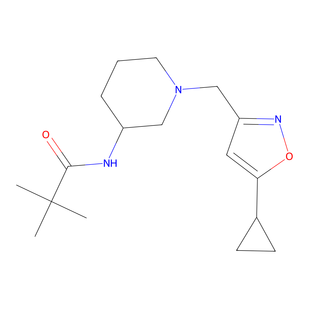 N-{1-[(5-cyclopropyl-1,2-oxazol-3-yl)methyl]piperidin-3-yl}-2,2-dimethylpropanamide molecular structure, CAS 2770606-60-3