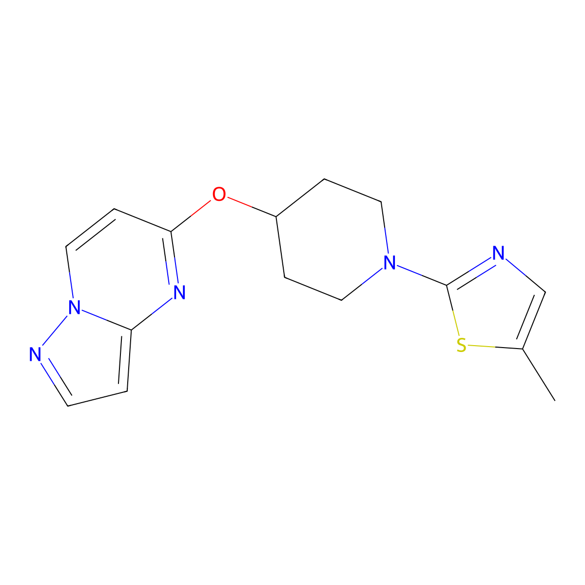 1-(5-Methyl-1,3-thiazol-2-yl)-4-{pyrazolo[1,5-a]pyrimidin-5-yloxy}piperidine molecular structure, CAS 2770606-61-4