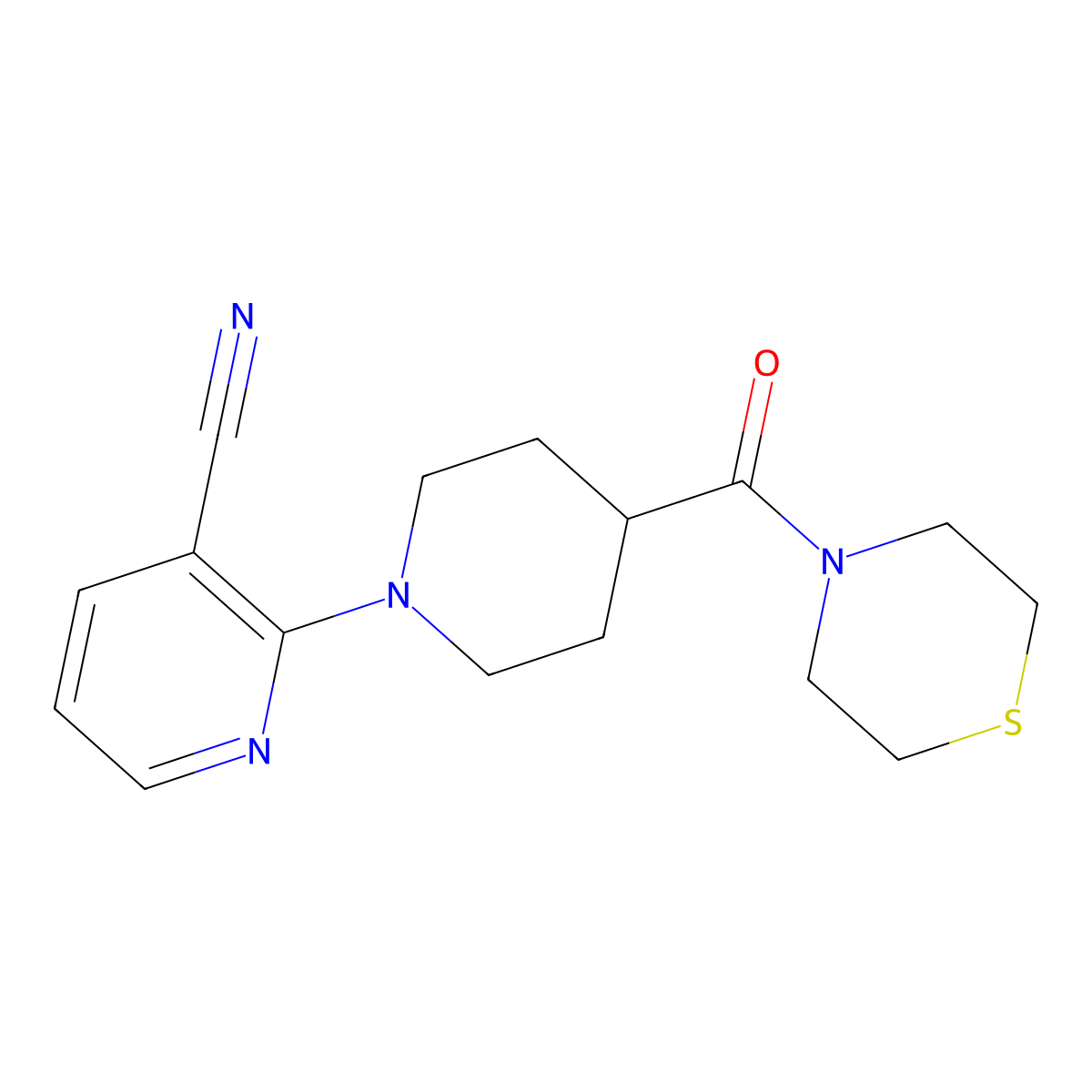2-[4-(Thiomorpholine-4-carbonyl)piperidin-1-yl]pyridine-3-carbonitrile molecular structure, CAS 2770606-71-6