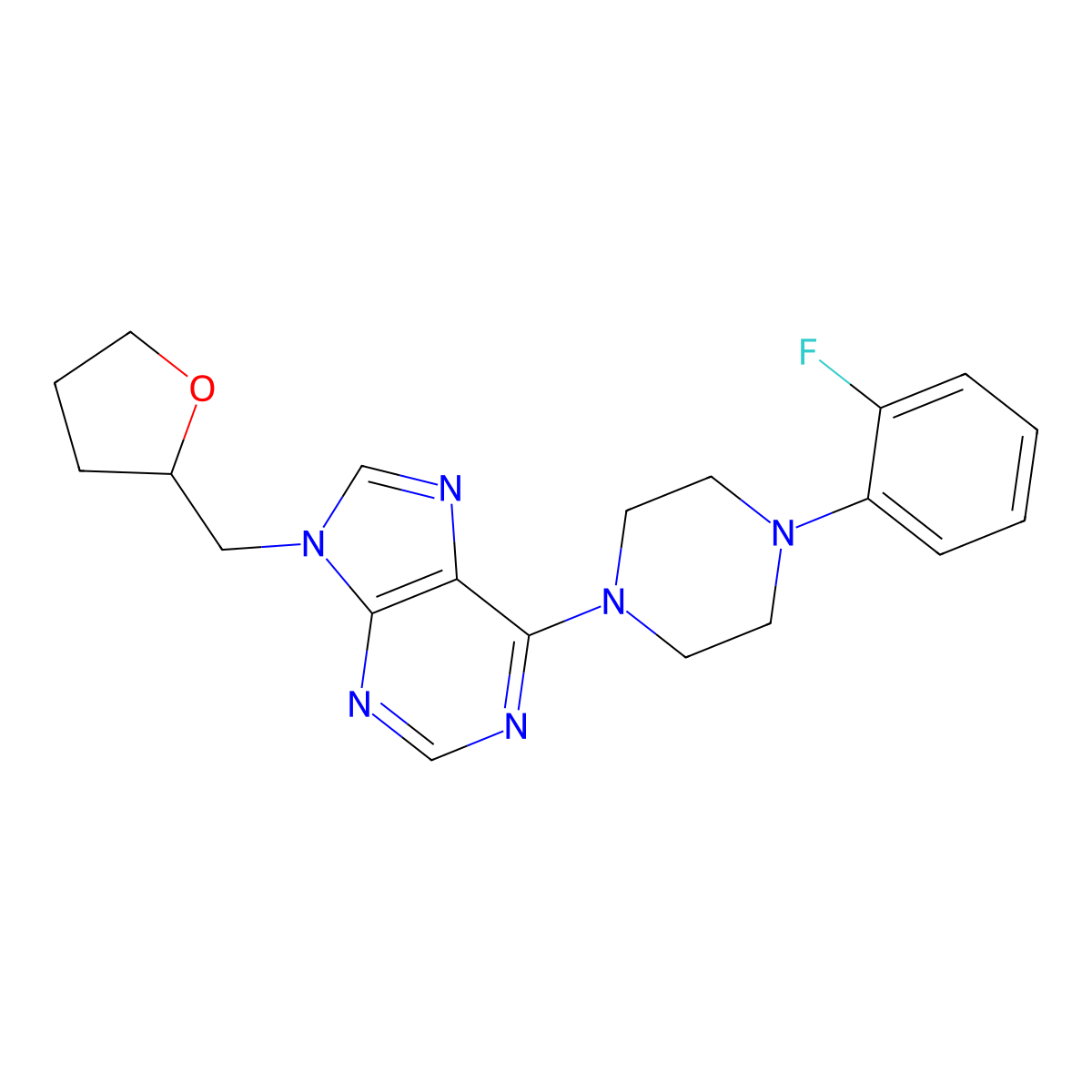6-[4-(2-fluorophenyl)piperazin-1-yl]-9-[(oxolan-2-yl)methyl]-9H-purine molecular structure, CAS 2770606-79-4