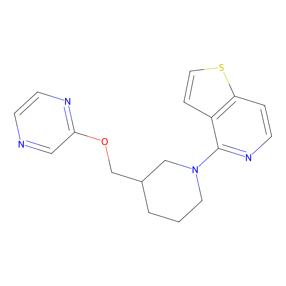2-[(1-{Thieno[3,2-c]pyridin-4-yl}piperidin-3-yl)methoxy]pyrazine molecular structure, CAS 2770606-81-8