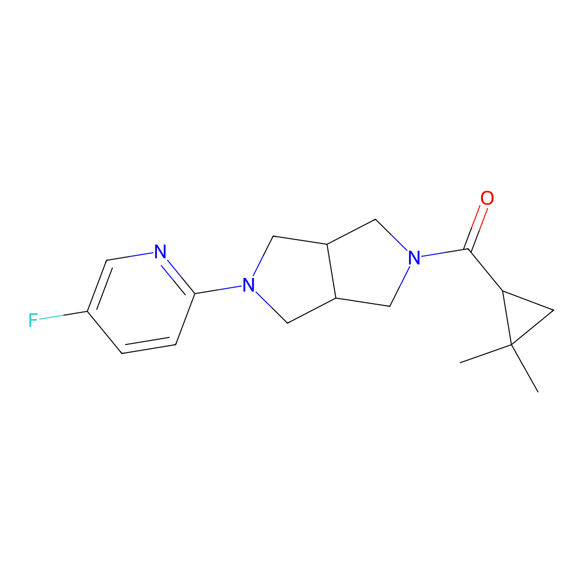 2-[5-(2,2-Dimethylcyclopropanecarbonyl)-octahydropyrrolo[3,4-c]pyrrol-2-yl]-5-fluoropyridine molecular structure, CAS 2770606-86-3