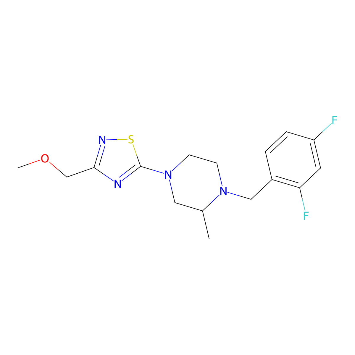 1-[(2,4-Difluorophenyl)methyl]-4-[3-(methoxymethyl)-1,2,4-thiadiazol-5-yl]-2-methylpiperazine molecular structure, CAS 2770606-90-9