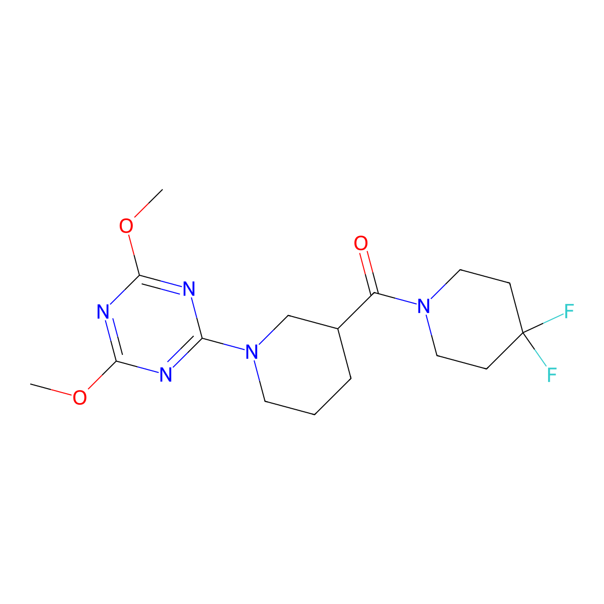 2-[3-(4,4-Difluoropiperidine-1-carbonyl)piperidin-1-yl]-4,6-dimethoxy-1,3,5-triazine molecular structure, CAS 2770607-00-4