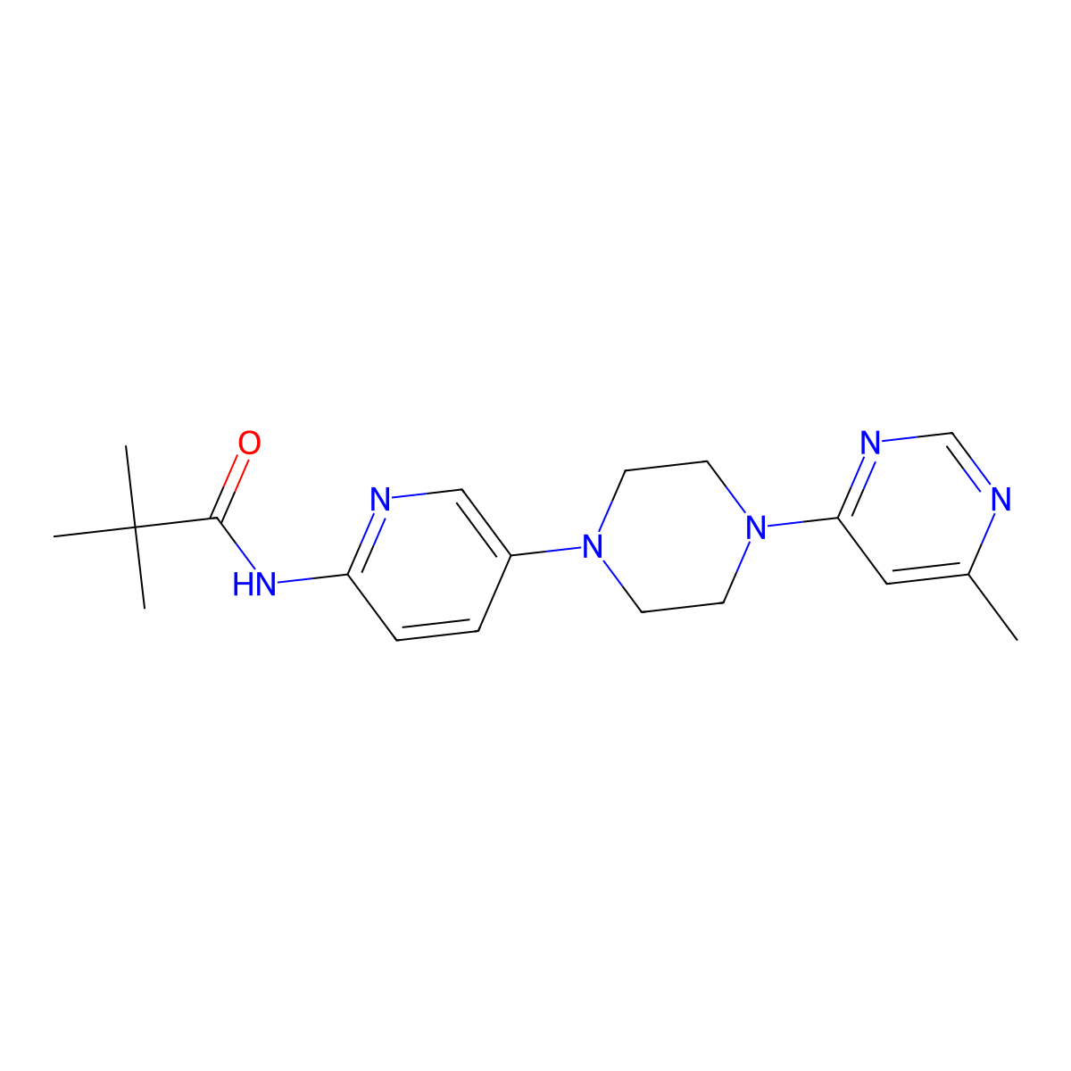 2,2-dimethyl-N-{5-[4-(6-methylpyrimidin-4-yl)piperazin-1-yl]pyridin-2-yl}propanamide molecular structure, CAS 2770607-11-7