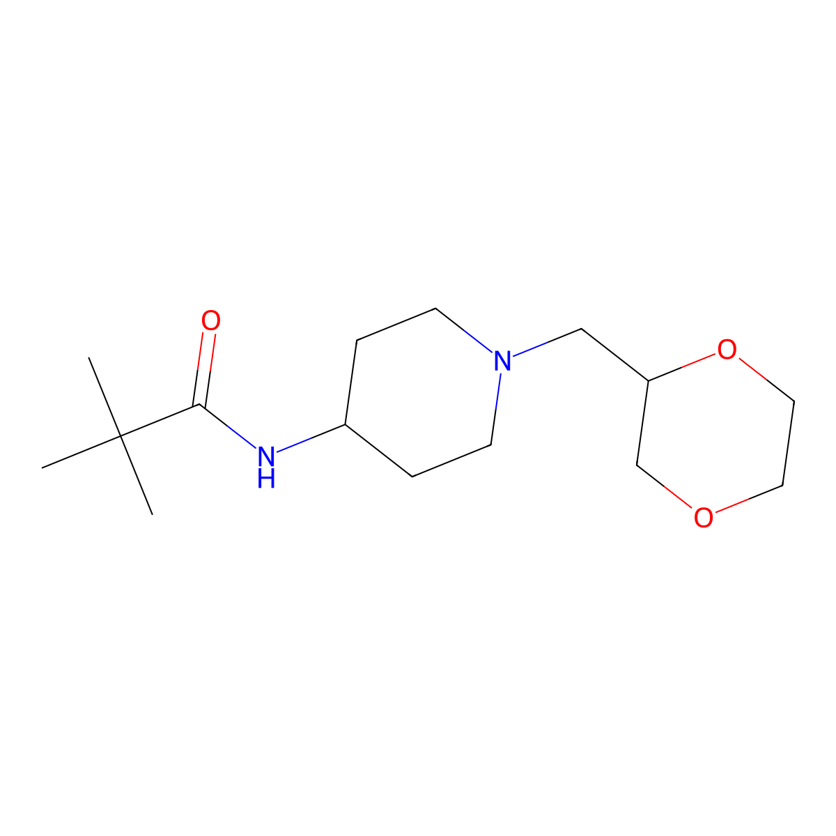 N-{1-[(1,4-dioxan-2-yl)methyl]piperidin-4-yl}-2,2-dimethylpropanamide molecular structure, CAS 2770607-12-8