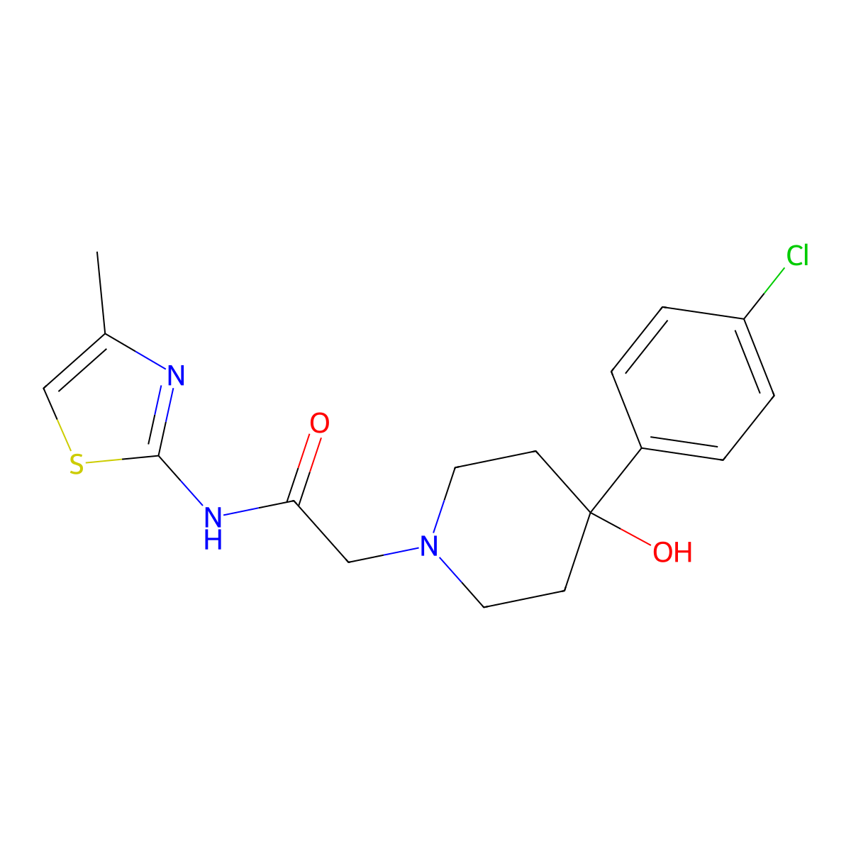 2-[4-(4-chlorophenyl)-4-hydroxypiperidin-1-yl]-N-(4-methyl-1,3-thiazol-2-yl)acetamide molecular structure, CAS 2770607-14-0