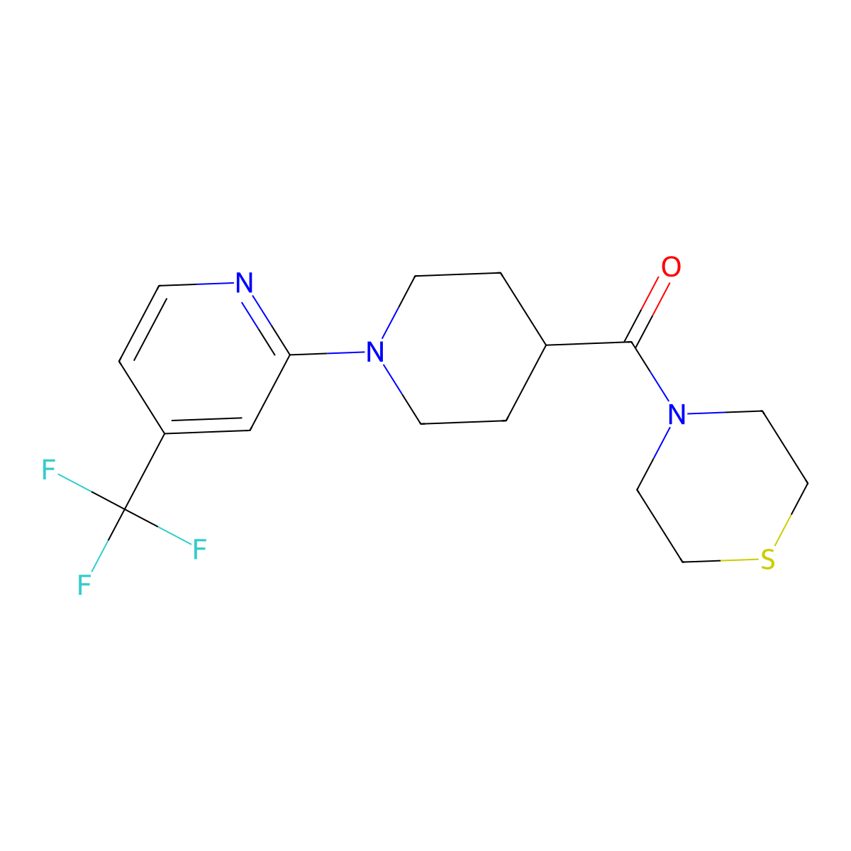 4-{1-[4-(Trifluoromethyl)pyridin-2-yl]piperidine-4-carbonyl}thiomorpholine molecular structure, CAS 2770607-17-3