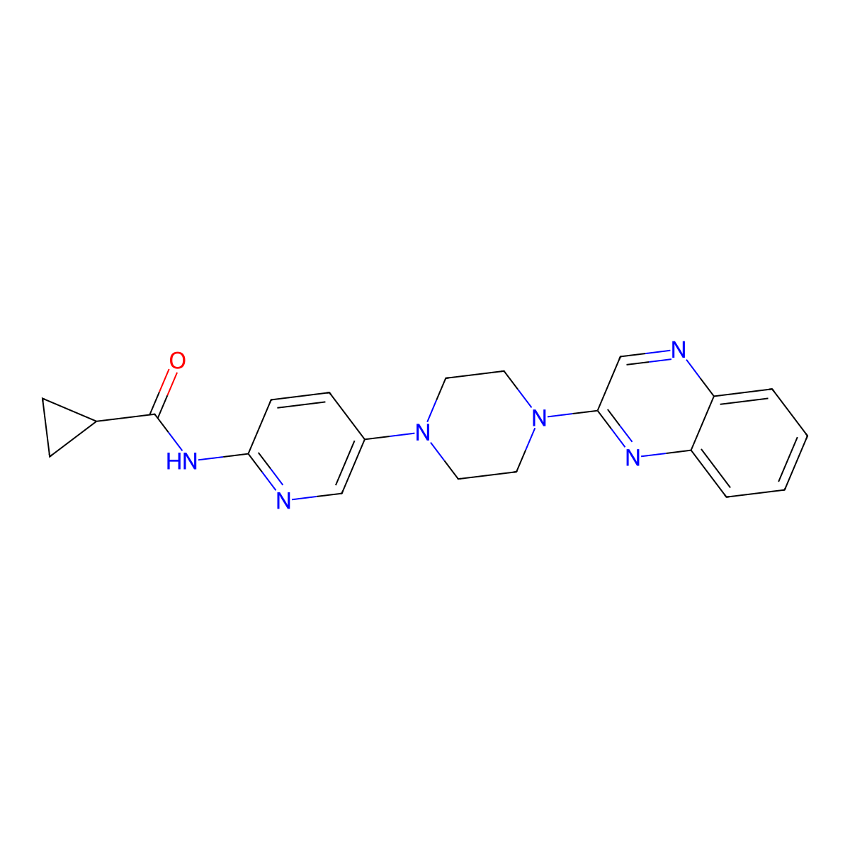 N-{5-[4-(quinoxalin-2-yl)piperazin-1-yl]pyridin-2-yl}cyclopropanecarboxamide molecular structure, CAS 2770607-18-4