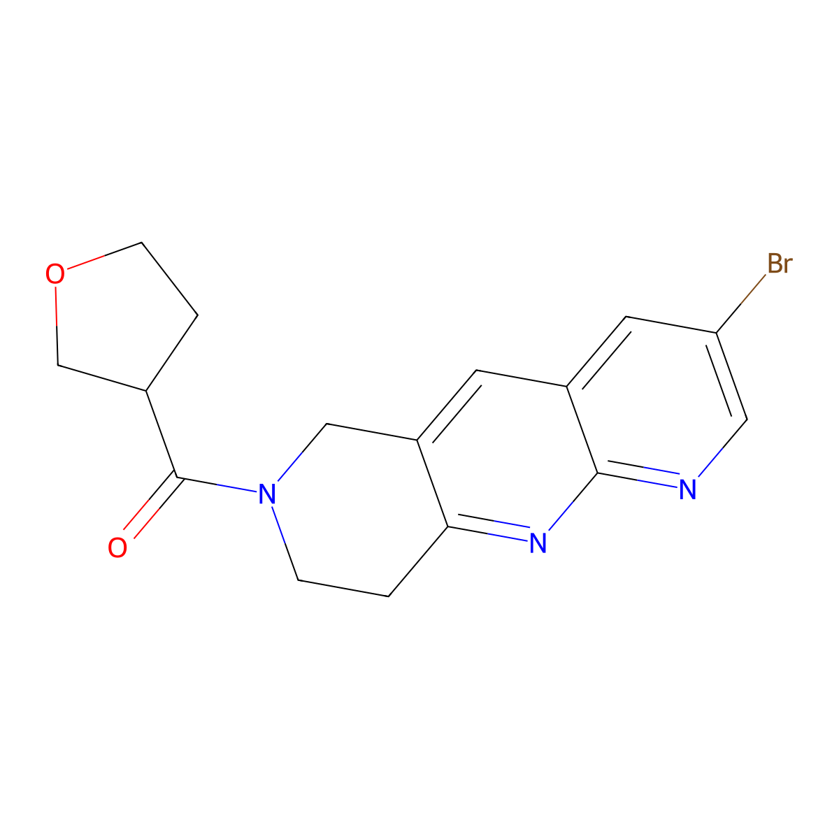 3-bromo-7-(oxolane-3-carbonyl)-6H,7H,8H,9H-pyrido[2,3-b]1,6-naphthyridine molecular structure, CAS 2770607-22-0