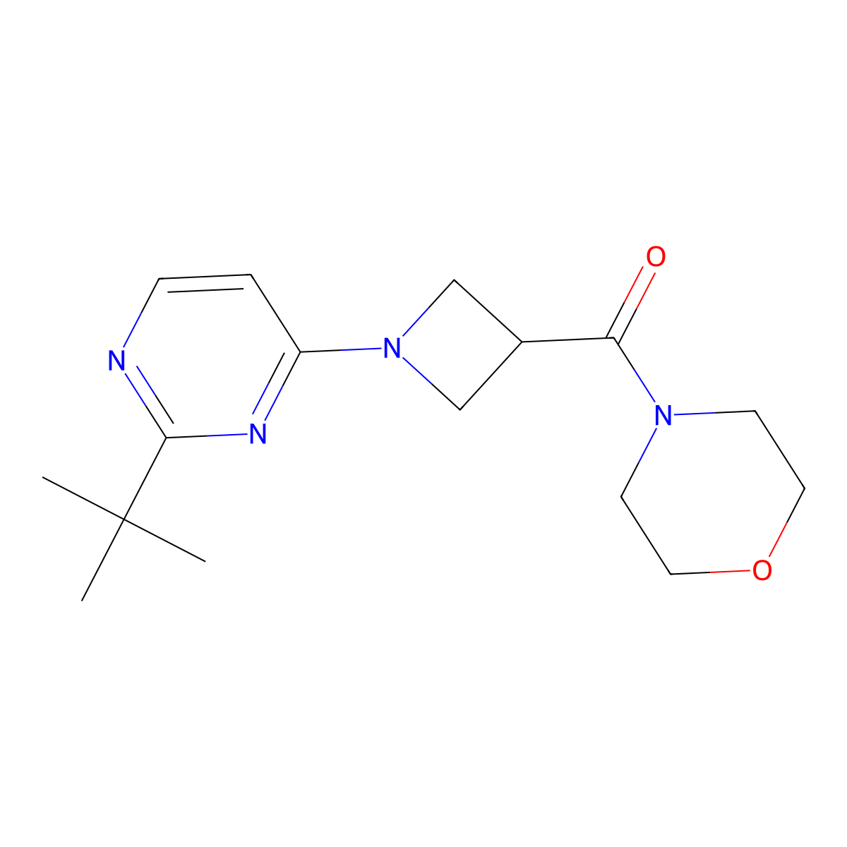 4-[1-(2-Tert-butylpyrimidin-4-yl)azetidine-3-carbonyl]morpholine molecular structure, CAS 2770607-28-6