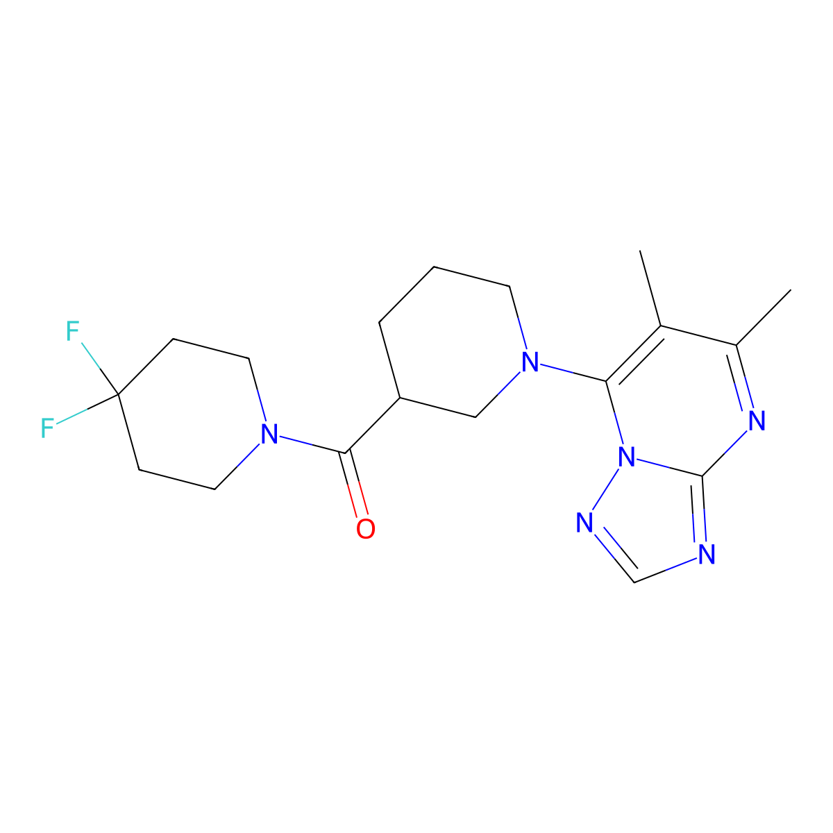 3-(4,4-Difluoropiperidine-1-carbonyl)-1-{5,6-dimethyl-[1,2,4]triazolo[1,5-a]pyrimidin-7-yl}piperidine molecular structure, CAS 2770607-29-7