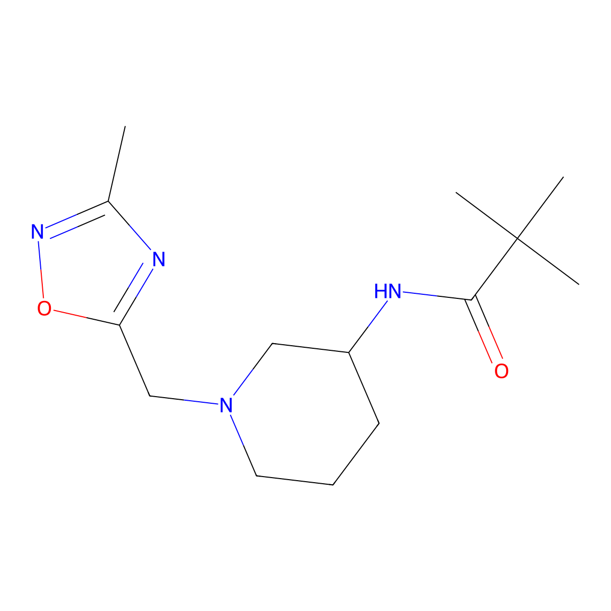 2,2-dimethyl-N-{1-[(3-methyl-1,2,4-oxadiazol-5-yl)methyl]piperidin-3-yl}propanamide molecular structure, CAS 2770607-30-0