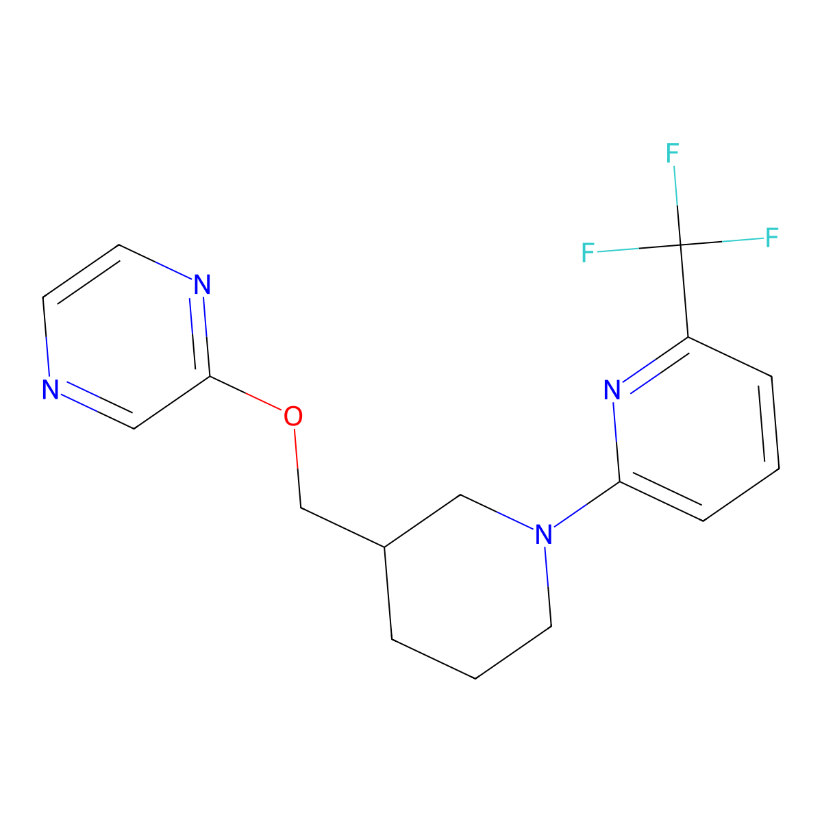 2-({1-[6-(Trifluoromethyl)pyridin-2-yl]piperidin-3-yl}methoxy)pyrazine molecular structure, CAS 2770607-33-3