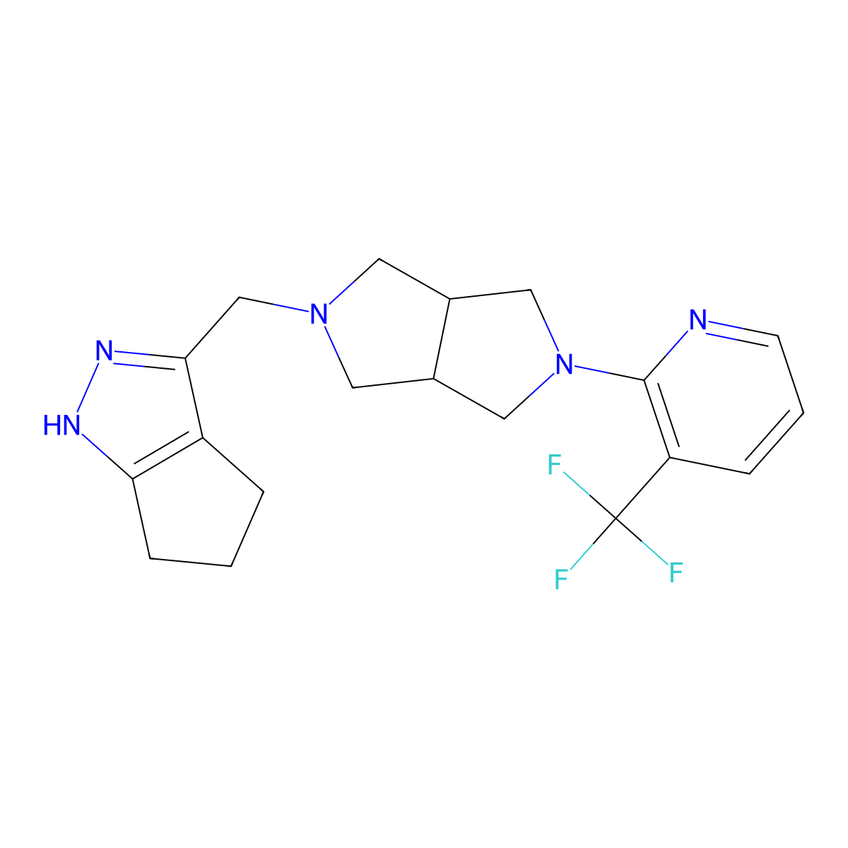 2-[5-({1H,4H,5H,6H-cyclopenta[c]pyrazol-3-yl}methyl)-octahydropyrrolo[3,4-c]pyrrol-2-yl]-3-(trifluoromethyl)pyridine molecular structure, CAS 2770607-44-6