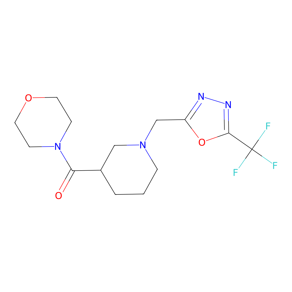 4-(1-{[5-(Trifluoromethyl)-1,3,4-oxadiazol-2-yl]methyl}piperidine-3-carbonyl)morpholine molecular structure, CAS 2770607-45-7
