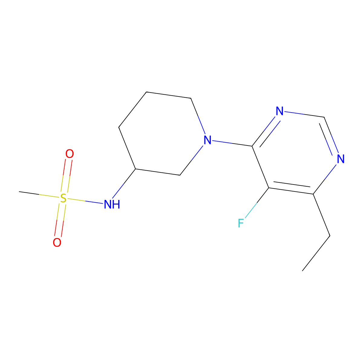 N-[1-(6-ethyl-5-fluoropyrimidin-4-yl)piperidin-3-yl]methanesulfonamide molecular structure, CAS 2770607-47-9