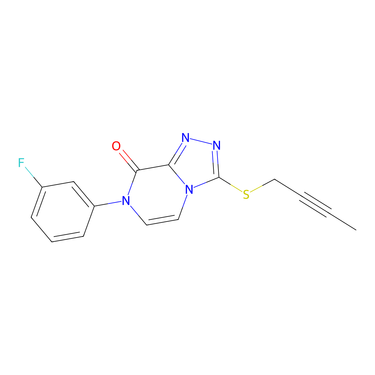 3-(but-2-yn-1-ylsulfanyl)-7-(3-fluorophenyl)-7H,8H-[1,2,4]triazolo[4,3-a]pyrazin-8-one molecular structure, CAS 2770607-51-5