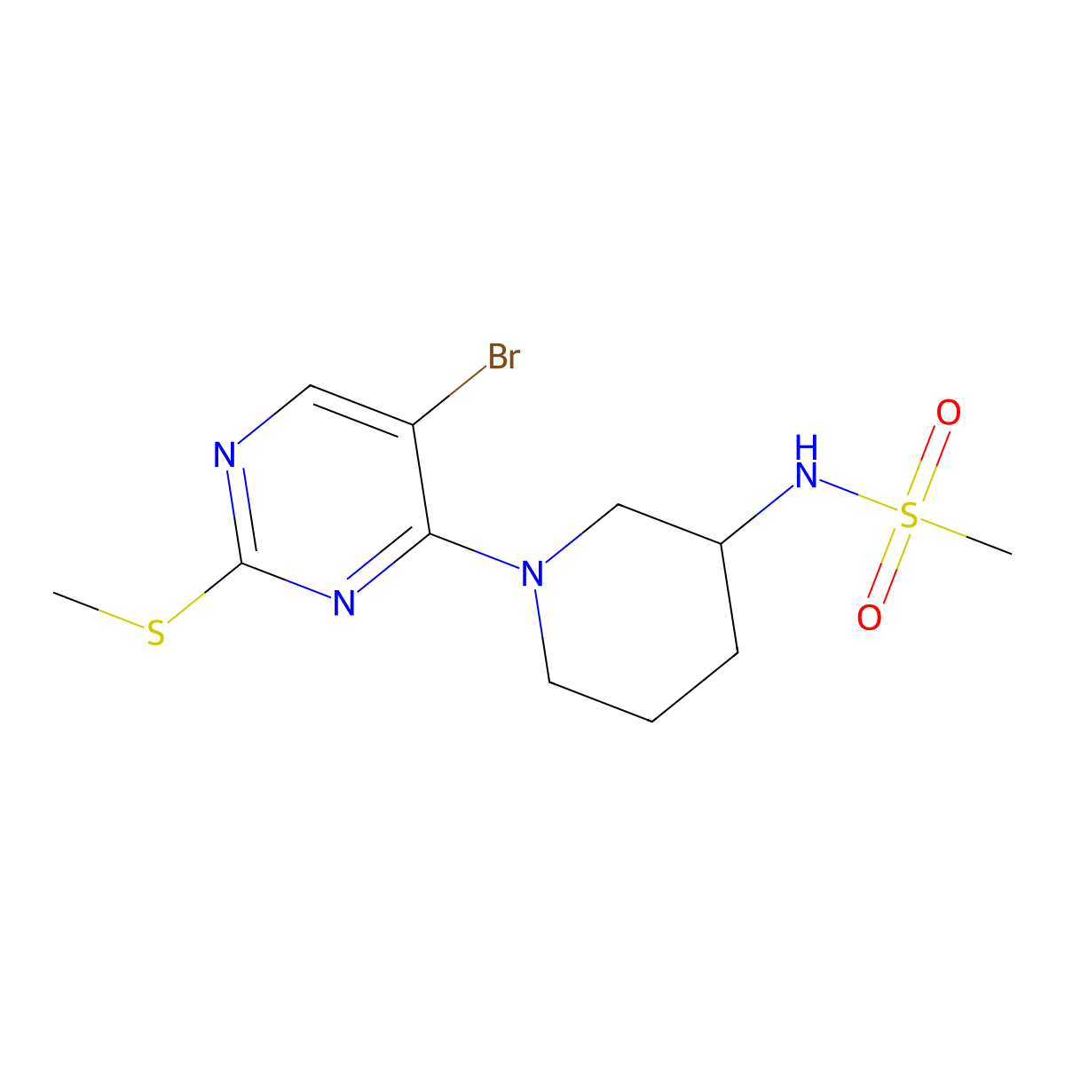 N-{1-[5-bromo-2-(methylsulfanyl)pyrimidin-4-yl]piperidin-3-yl}methanesulfonamide molecular structure, CAS 2770607-61-7