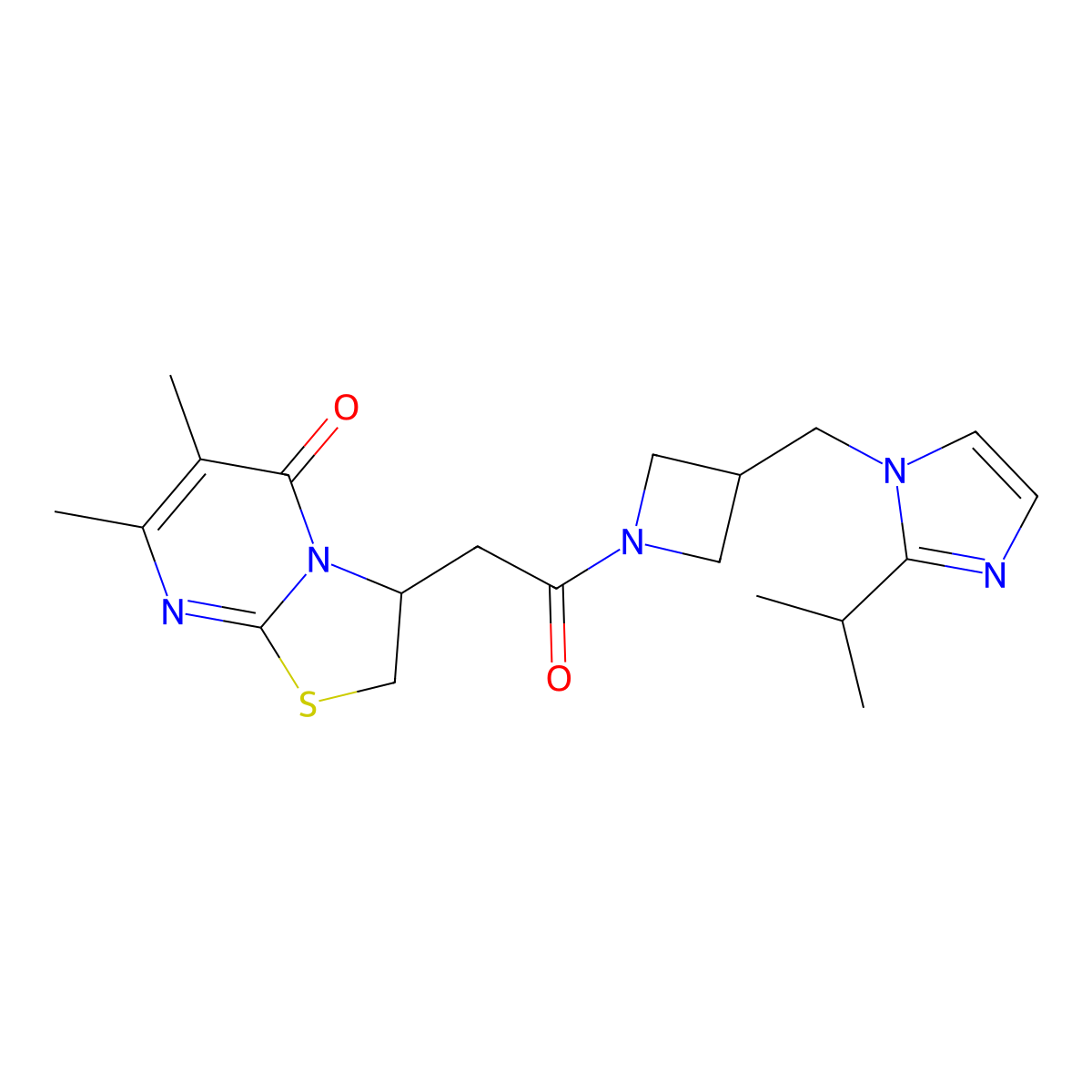 6,7-dimethyl-3-[2-oxo-2-(3-{[2-(propan-2-yl)-1H-imidazol-1-yl]methyl}azetidin-1-yl)ethyl]-2H,3H,5H-[1,3]thiazolo[3,2-a]pyrimidin-5-one molecular structure, CAS 2770607-68-4