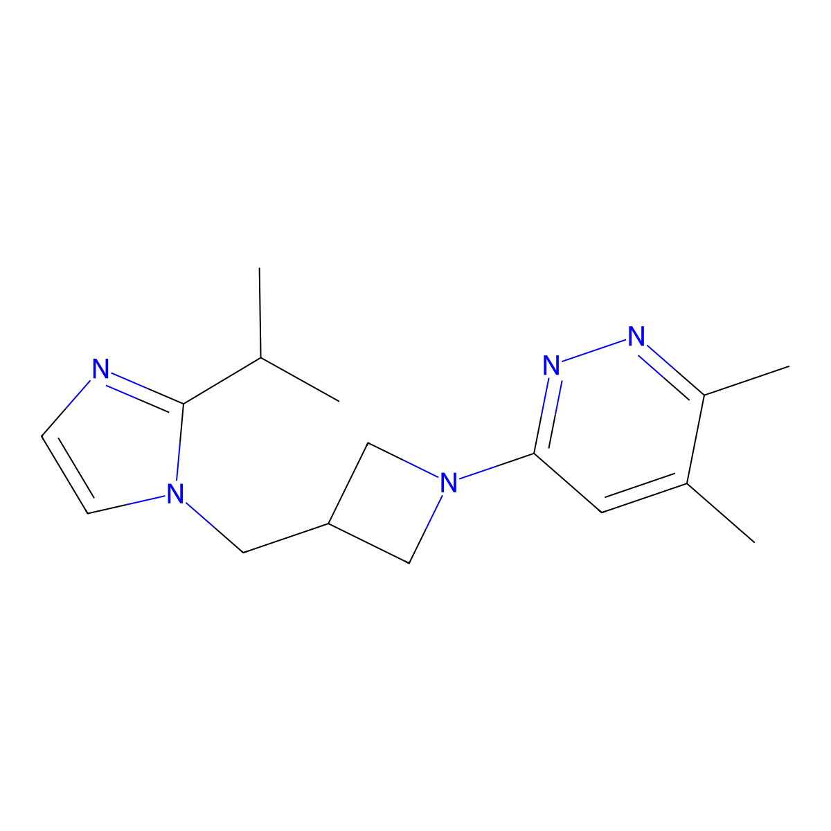3,4-dimethyl-6-(3-{[2-(propan-2-yl)-1H-imidazol-1-yl]methyl}azetidin-1-yl)pyridazine molecular structure, CAS 2770607-71-9