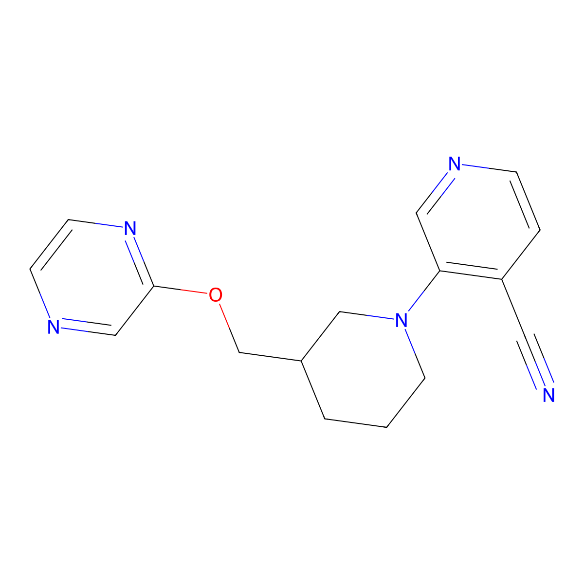 3-{3-[(Pyrazin-2-yloxy)methyl]piperidin-1-yl}pyridine-4-carbonitrile molecular structure, CAS 2770607-72-0