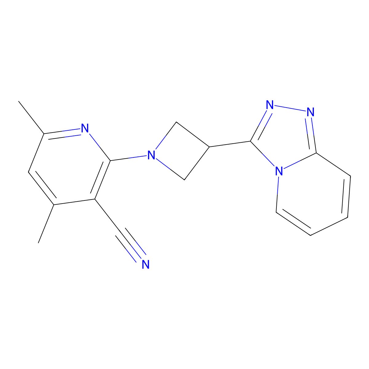 4,6-Dimethyl-2-(3-{[1,2,4]triazolo[4,3-a]pyridin-3-yl}azetidin-1-yl)pyridine-3-carbonitrile molecular structure, CAS 2770607-73-1