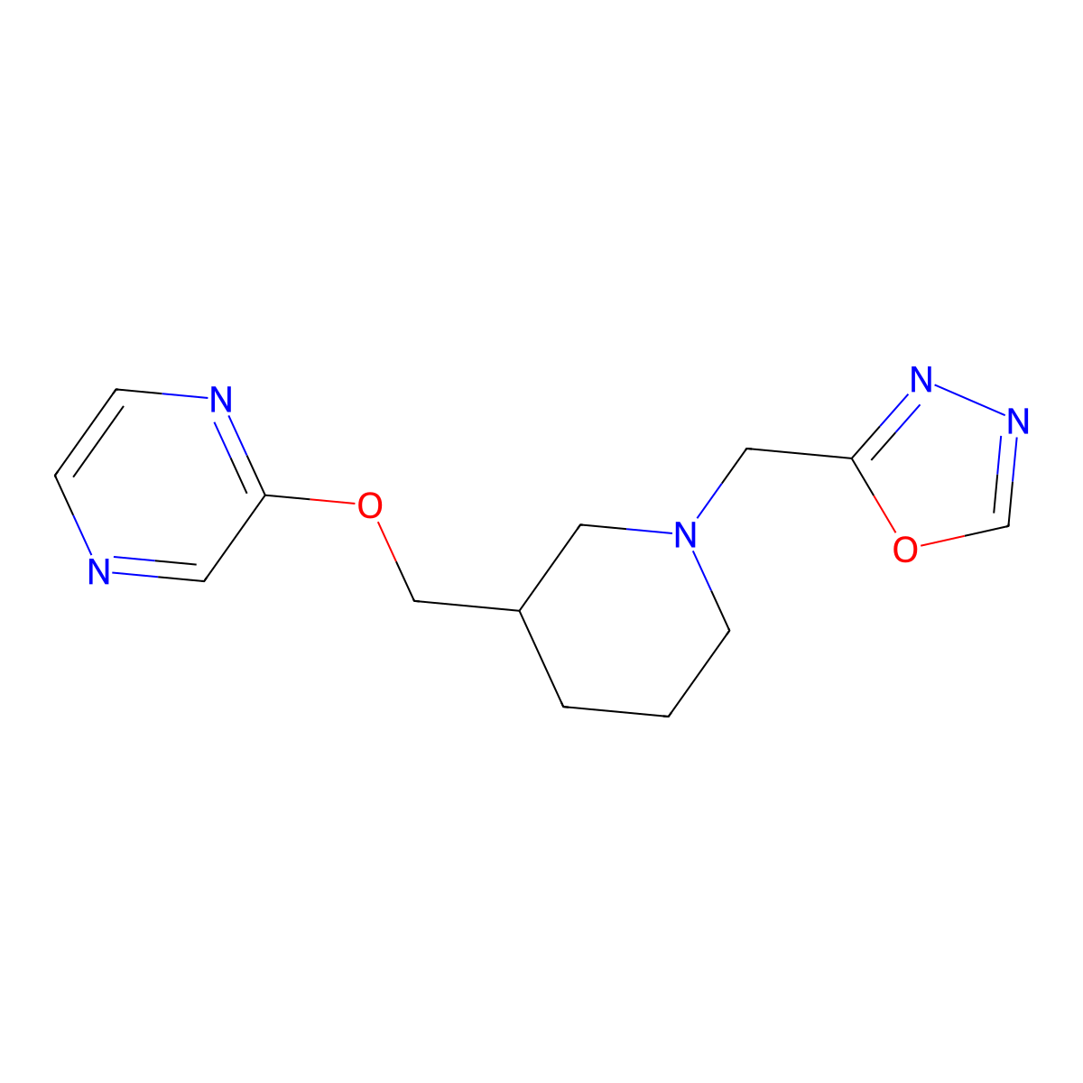 2-({1-[(1,3,4-Oxadiazol-2-yl)methyl]piperidin-3-yl}methoxy)pyrazine molecular structure, CAS 2770607-77-5
